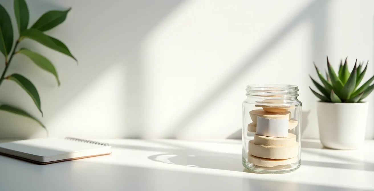 Vista minimalista de espacio de ahorro digital con elementos abstractos de crecimiento