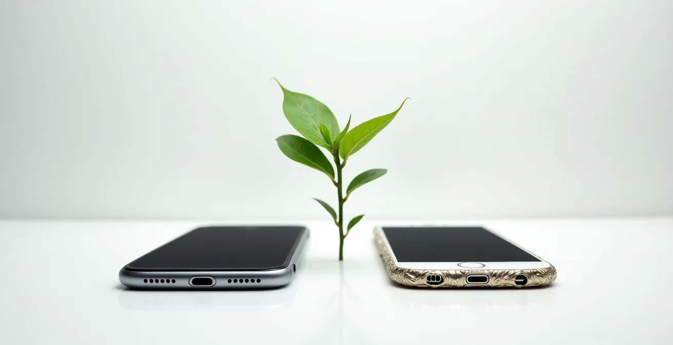 Visualización del consumo de batería entre un móvil con launcher nativo y otro con un launcher personalizado y pesado.