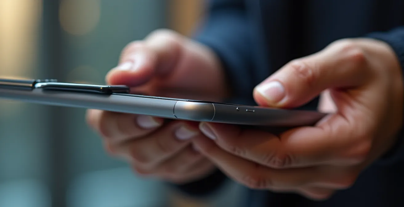 Manos configurando ajustes de red en smartphone mostrando opciones de bandas de frecuencia