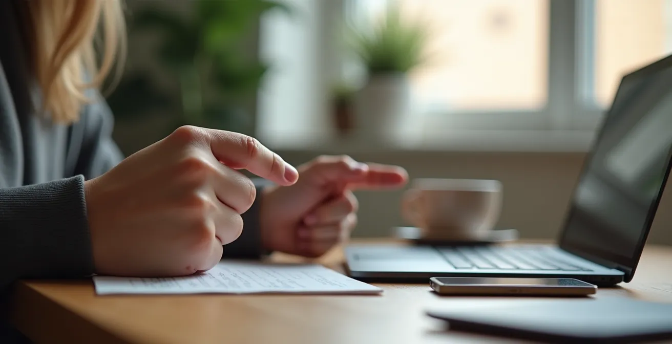Un espacio de trabajo tranquilo y organizado que muestra a una persona gestionando sus notificaciones con calma.
